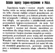 Ostatnie imprezy targowo-wystawowe w Polsce