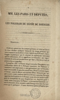 [Petycja ] A MM. les Pairs et Députés, les Polonais du Dépôt de Bourges