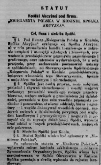 Statut Spółki Akcyjnej pod firmą"Księgarnia Polska w Koninie, Spółka Akcyjna"