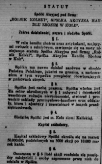 Statut Spółki Akcyjnej pod firmą "Rolnik Kolski", Spółka Akcyjna Handlu Spożem w Kole