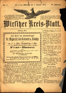 Wirsitzer Kreis-Blatt: herausgegeben vom Königlichen Landraths-Amte 1902.01.08 Jg.58 Nr3