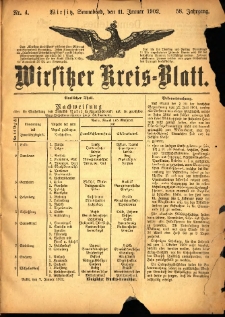 Wirsitzer Kreis-Blatt: herausgegeben vom Königlichen Landraths-Amte 1902.01.11 Jg.58 Nr4