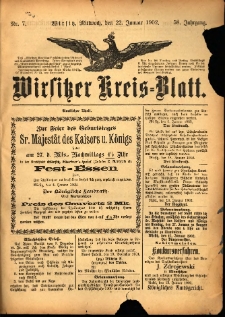 Wirsitzer Kreis-Blatt: herausgegeben vom Königlichen Landraths-Amte 1902.01.22 Jg.58 Nr7