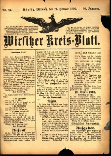 Wirsitzer Kreis-Blatt: herausgegeben vom Königlichen Landraths-Amte 1902.02.12 Jg.58 Nr13