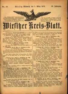Wirsitzer Kreis-Blatt: herausgegeben vom Königlichen Landraths-Amte 1902.03.05 Jg.58 Nr19