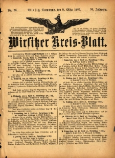 Wirsitzer Kreis-Blatt: herausgegeben vom Königlichen Landraths-Amte 1902.03.08 Jg.58 Nr20