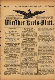 Wirsitzer Kreis-Blatt: herausgegeben vom Königlichen Landraths-Amte 1902.04.05 Jg.58 Nr27