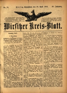 Wirsitzer Kreis-Blatt: herausgegeben vom Königlichen Landraths-Amte 1902.04.19 Jg.58 Nr31