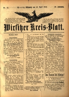 Wirsitzer Kreis-Blatt: herausgegeben vom Königlichen Landraths-Amte 1902.04.23 Jg.58 Nr32