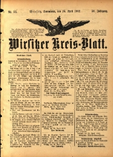 Wirsitzer Kreis-Blatt: herausgegeben vom Königlichen Landraths-Amte 1902.04.26 Jg.58 Nr33