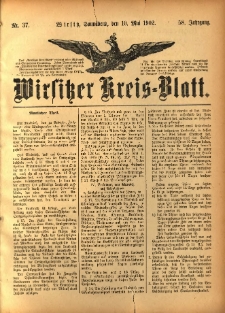 Wirsitzer Kreis-Blatt: herausgegeben vom Königlichen Landraths-Amte 1902.05.10 Jg.58 Nr37