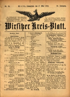 Wirsitzer Kreis-Blatt: herausgegeben vom Königlichen Landraths-Amte 1902.05.17 Jg.58 Nr39