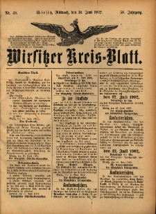 Wirsitzer Kreis-Blatt: herausgegeben vom Königlichen Landraths-Amte 1902.06.18 Jg.58 Nr48
