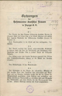 Satzungen des Hilfsvereins Deutscher Frauen in Zbąszyń E.V