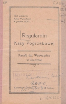 Regulamin Kasy Pogrzebowej Parafji św. Wawrzyńca w Gnieźnie