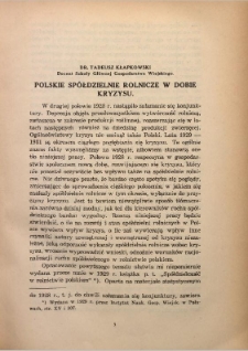 Polskie spółdzielnie rolnicze w dobie kryzysu