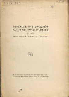 Memoriał Unii Związków Spółdzielczych w Polsce dotyczący planu doraźnej pomocy dla rolnictwa