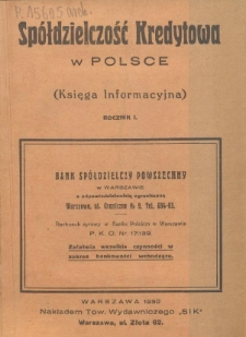 Spółdzielczość Kredytowa w Polsce : księga informacyjna R. 1 (1930)