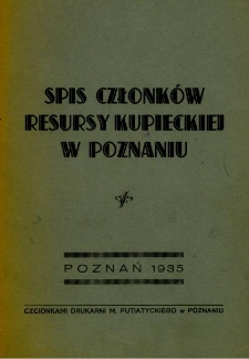 Spis członków Resury Kupieckiej w Poznaniu