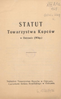 Statut Towarzystwa Kupców w Ostrowie (Wlkp.)