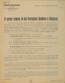 W sprawie wybor&oacute;w do Izby Przemysłowo-Handlowej w Bydgoszczy : Bydgoszcz, dnia 14-go października 1928 r. / Związek Fabrykant&oacute;w Tow. zap. w Bydgoszczy