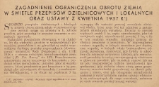 Zagadnienie ograniczenia obrotu ziemią w świetle przepisów dzielnicowych i lokalnych oraz ustawy z 1937 r.