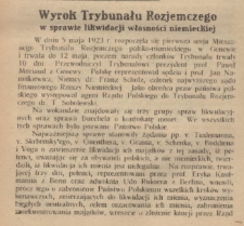 Wyrok Trybunału Rozjemczego w sprawie likwidacji własności niemieckiej