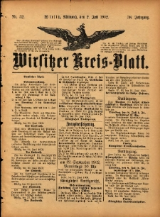 Wirsitzer Kreis-Blatt: herausgegeben vom Königlichen Landraths-Amte 1902.07.02 Jg.58 Nr52