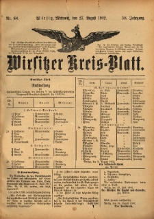 Wirsitzer Kreis-Blatt: herausgegeben vom Königlichen Landraths-Amte 1902.08.27 Jg.58 Nr68
