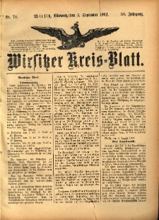 Wirsitzer Kreis-Blatt: herausgegeben vom Königlichen Landraths-Amte 1902.09.03 Jg.58 Nr70