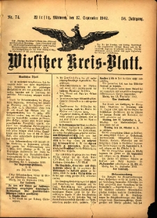 Wirsitzer Kreis-Blatt: herausgegeben vom Königlichen Landraths-Amte 1902.09.17 Jg.58 Nr74