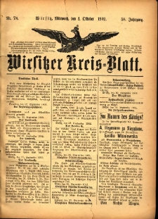 Wirsitzer Kreis-Blatt: herausgegeben vom Königlichen Landraths-Amte 1902.10.01 Jg.58 Nr78