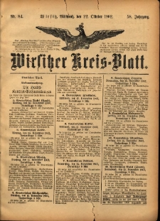 Wirsitzer Kreis-Blatt: herausgegeben vom Königlichen Landraths-Amte 1902.10.22 Jg.58 Nr84