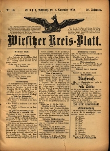 Wirsitzer Kreis-Blatt: herausgegeben vom Königlichen Landraths-Amte 1902.11.05 Jg.58 Nr88