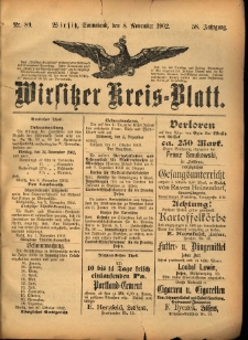 Wirsitzer Kreis-Blatt: herausgegeben vom Königlichen Landraths-Amte 1902.11.08 Jg.58 Nr89