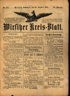 Wirsitzer Kreis-Blatt: herausgegeben vom Königlichen Landraths-Amte 1902.12.20 Jg.58 Nr101