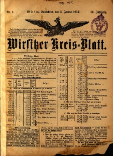 Wirsitzer Kreis-Blatt: herausgegeben vom Königlichen Landraths-Amte 1903.01.03 Jg.59 Nr1