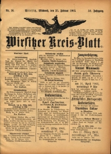Wirsitzer Kreis-Blatt: herausgegeben vom Königlichen Landraths-Amte 1903.02.25 Jg.59 Nr16