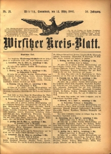 Wirsitzer Kreis-Blatt: herausgegeben vom Königlichen Landraths-Amte 1903.03.14 Jg.59 Nr21