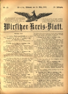 Wirsitzer Kreis-Blatt: herausgegeben vom Königlichen Landraths-Amte 1903.03.18 Jg.59 Nr22