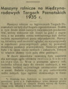 Maszyny rolnicze na Międzynarodowych Targach Poznańskich 1935 r.