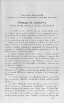 Nauczanie rolnictwa wobec nowej ustawy o ustroju szkolnictwa