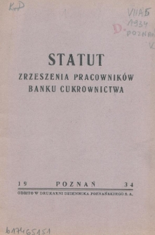 Statut Zrzeszenia Pracowników Banku Cukrownictwa
