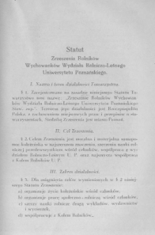 Statut Zrzeszenia Rolników Wychowanków Wydziału Rolniczo-Leśnego Uniwersytetu Poznańskiego