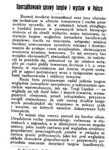 Uporządkowanie sprawy targów i wystaw w Polsce