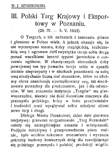 III Polski Targ Krajowy i Eksportowy w Poznaniu (29.IV - 5.V. 1923)