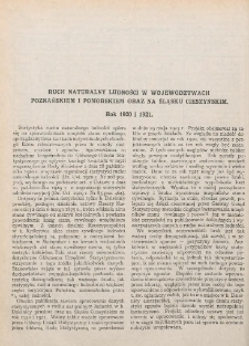 Ruch naturalny ludności w województwach poznańskiem i pomorskiem oraz na Śląsku Cieszyńskim. Rok 1920 i 1921