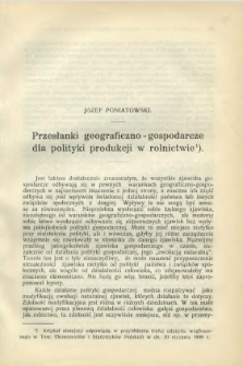 Przesłanki geograficzno-gospodarcze dla polityki produkcji w rolnictwie
