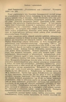 Poniatowski Józef: "Przeludnienie wsi i rolnictwa", Warszawa,1936 r., str. 255 [rezenzja książki]