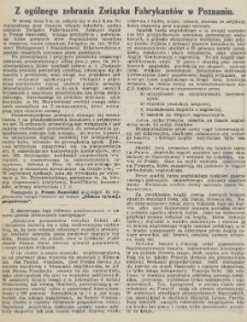 Z ogólnego zebrania Związku Fabrykantów w Poznaniu w dniu 9.03.1932 r.